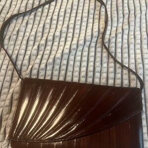 Elegant Brown Leather Shoulder Bag Eel leather